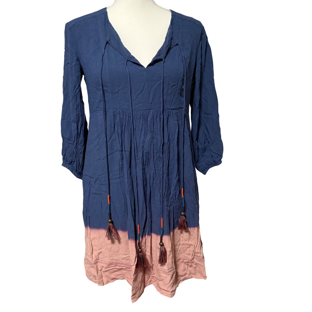 Anthropologie Holding Horses Mini Dress tie dye ombré tassel 2P fit and flare SM - Picture 2 of 11